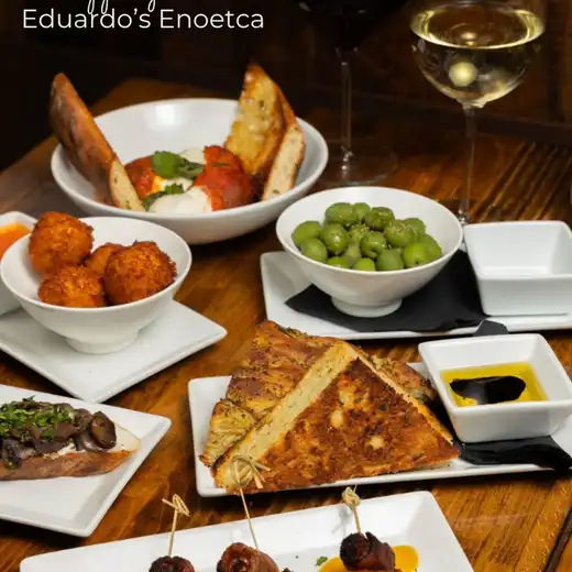 Happy hour small plates for sharing: cheese and shrimp bites